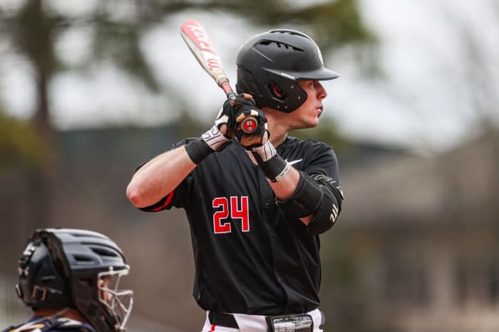 Charlie Condon stares down an opposing pitcher as he awaits a pitch.
